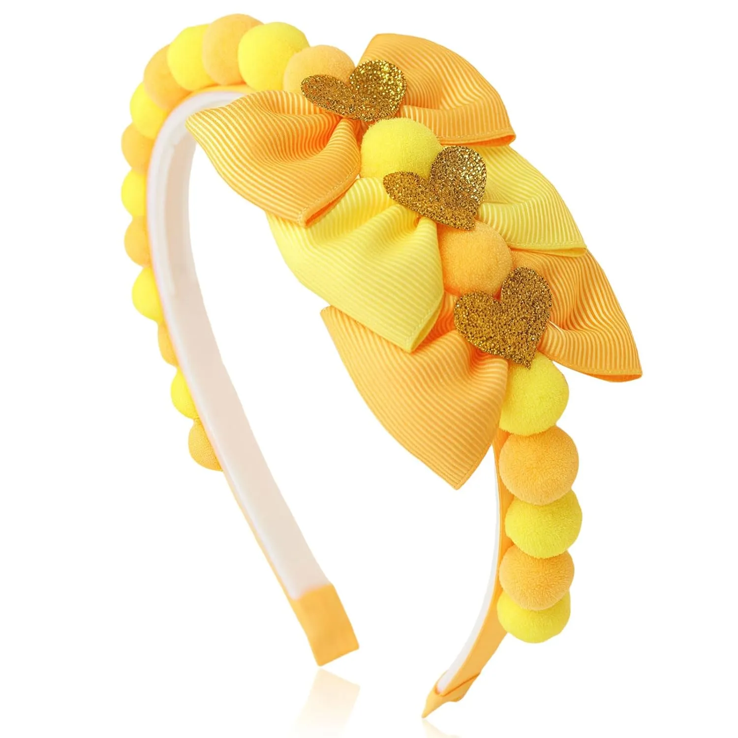 Yellow Bow Headband Spring Summer Hair Accessories for Girls Women, Cute Bows Glitter Hearts Hair Band Non Slip Headbands Summer Outfit Party Supplies Decoration