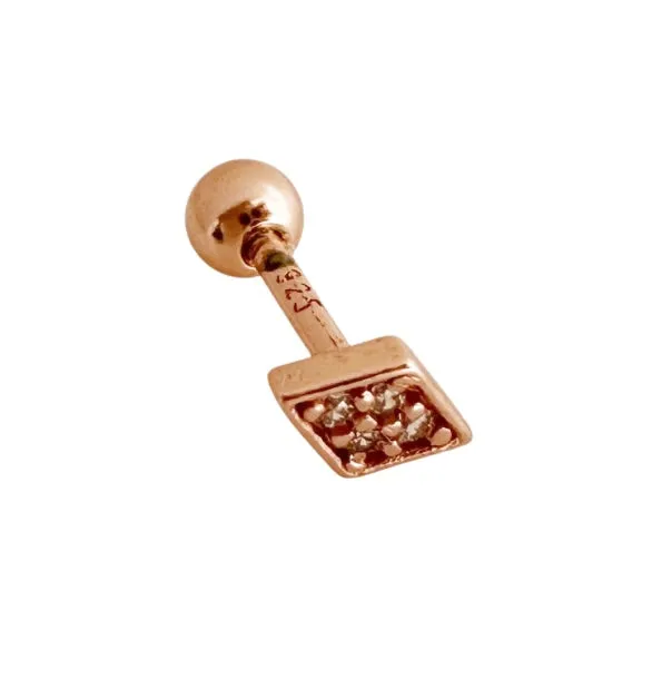 Zirconia Diamond Barbell Stud Earring - Rose Gold