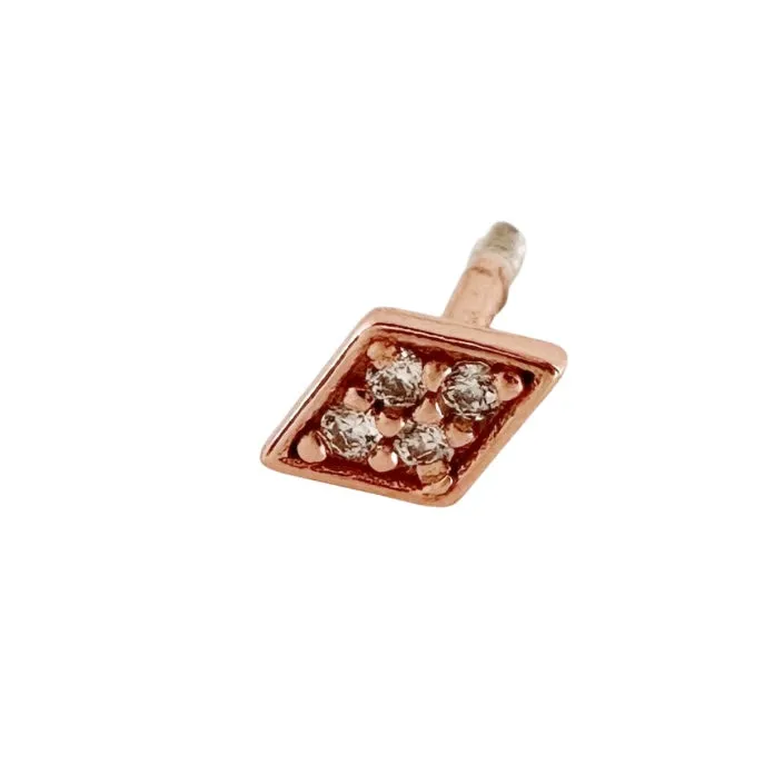 Zirconia Diamond Barbell Stud Earring - Rose Gold