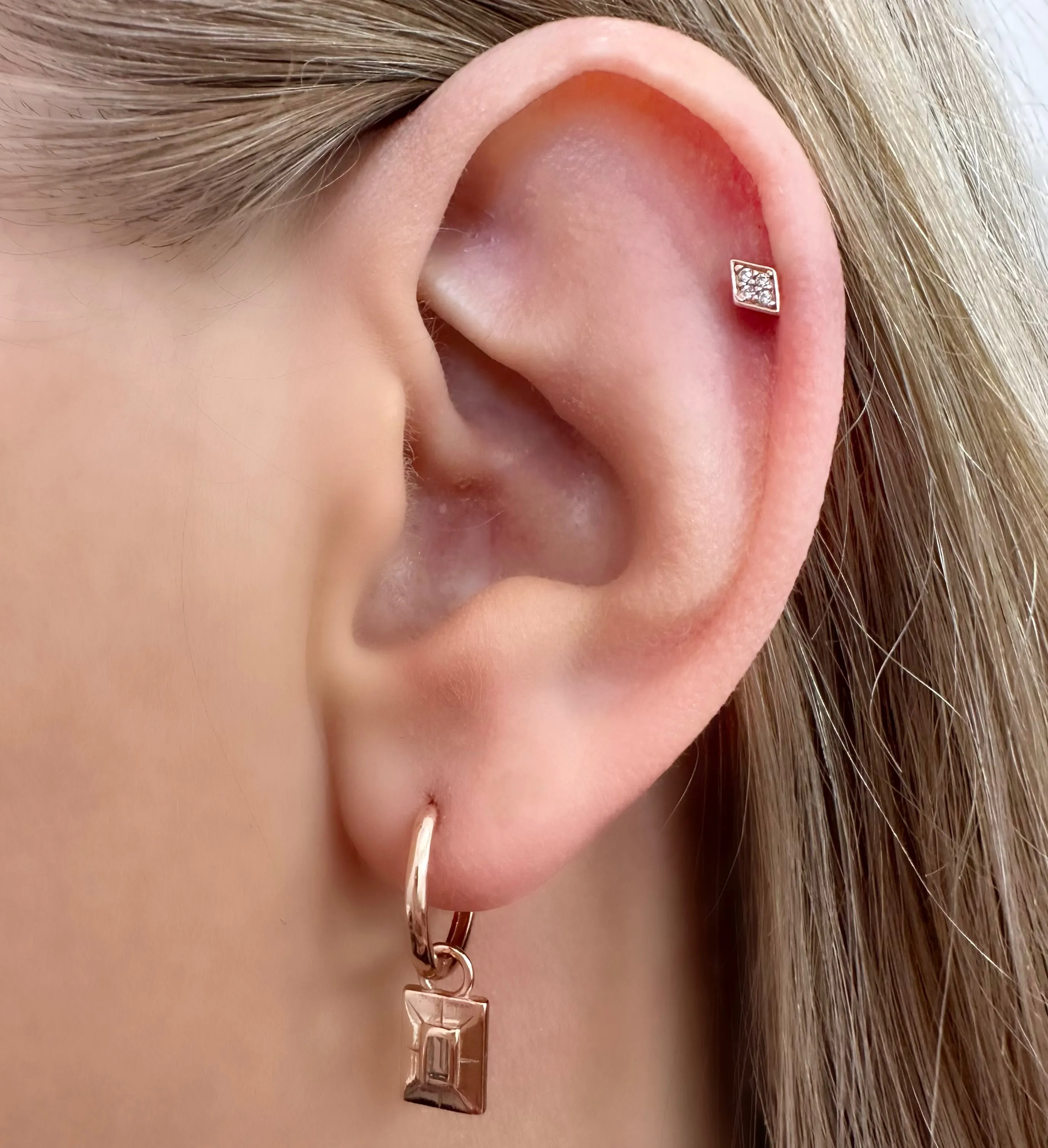 Zirconia Diamond Barbell Stud Earring - Rose Gold