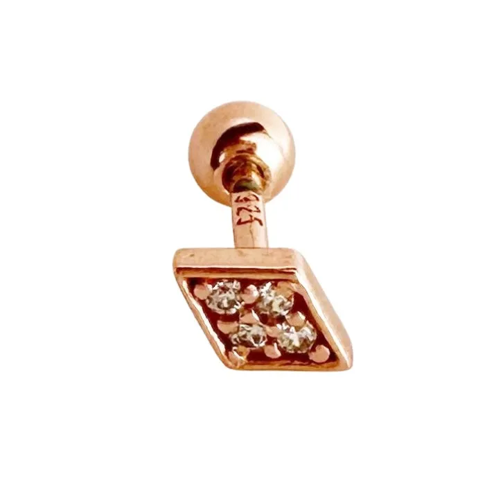 Zirconia Diamond Barbell Stud Earring - Rose Gold
