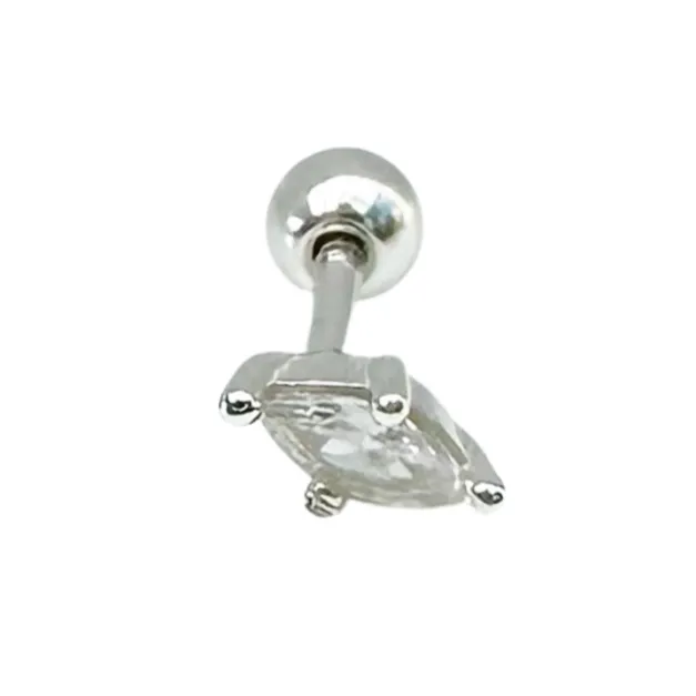 Zirconia Rhombus Barbell Stud Earring - Silver