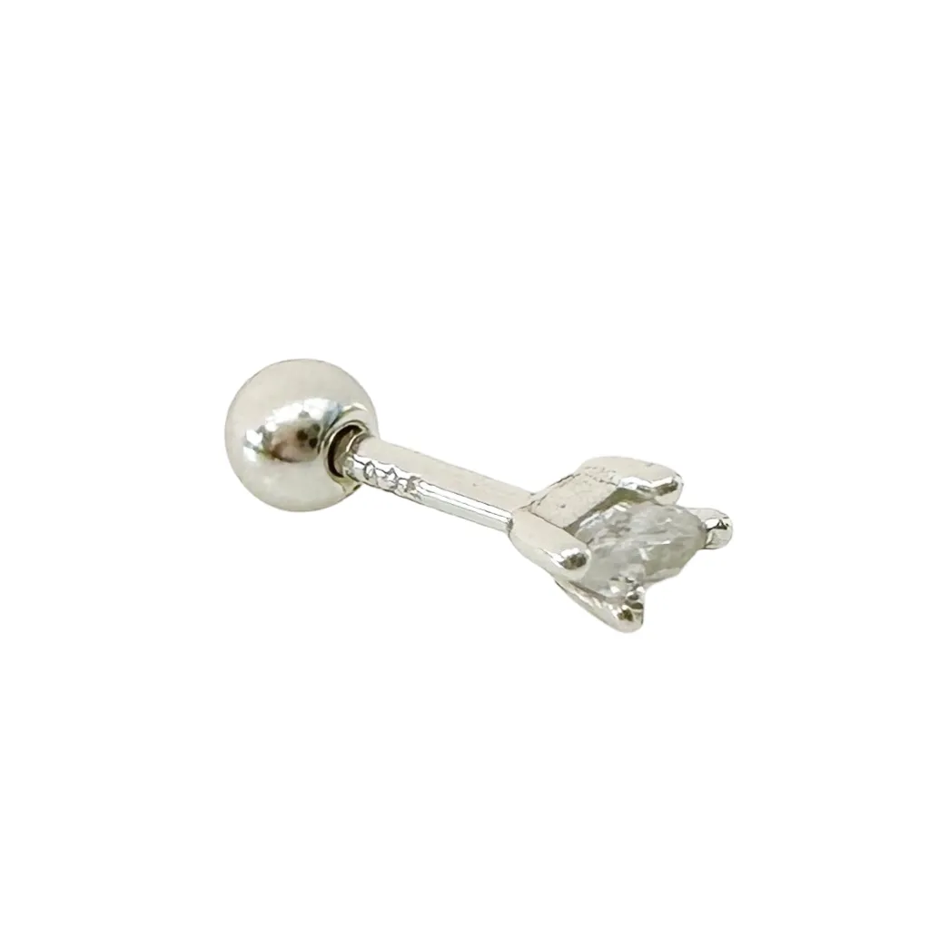 Zirconia Rhombus Barbell Stud Earring - Silver