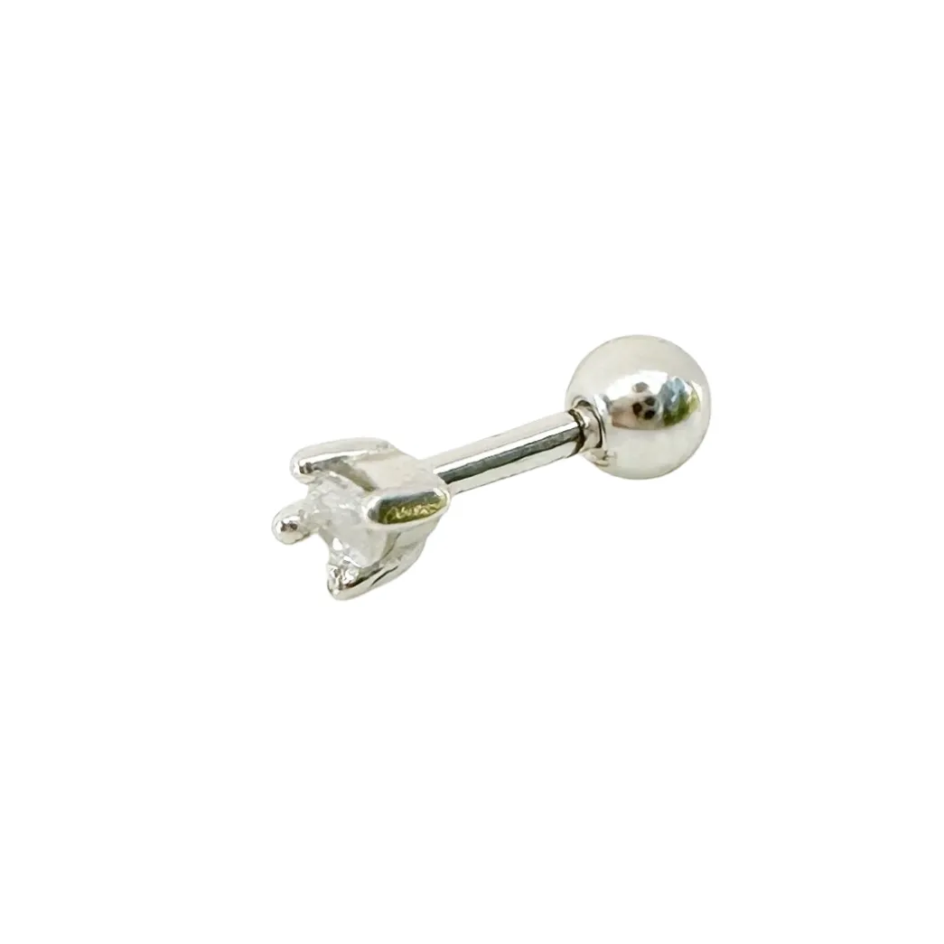 Zirconia Rhombus Barbell Stud Earring - Silver