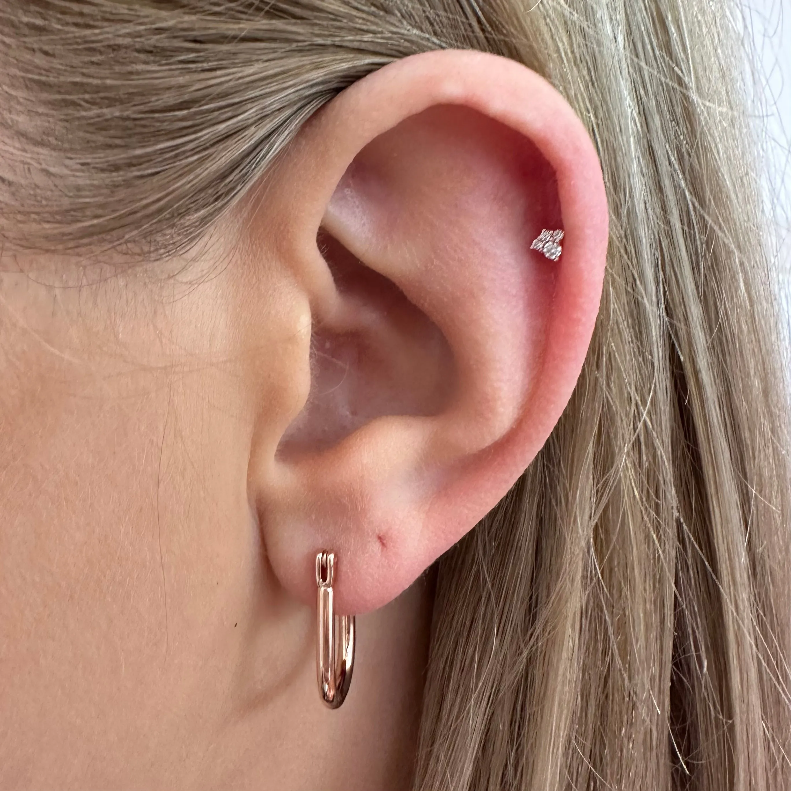 Zirconia Trinity Barbell Stud Earring - Rose Gold
