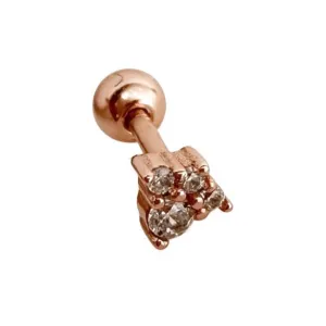 Zirconia Trinity Barbell Stud Earring - Rose Gold