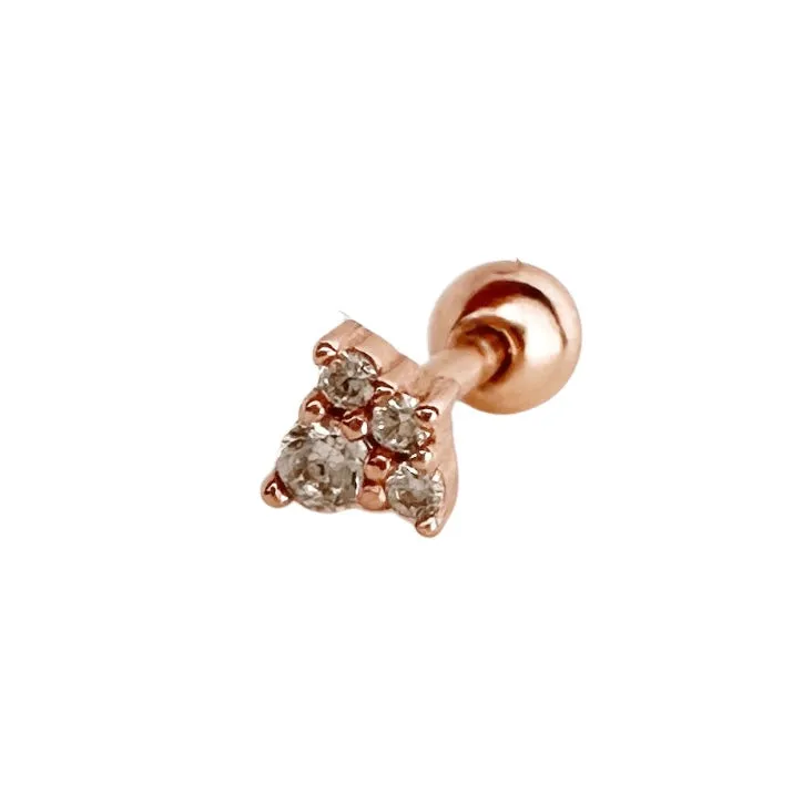 Zirconia Trinity Barbell Stud Earring - Rose Gold