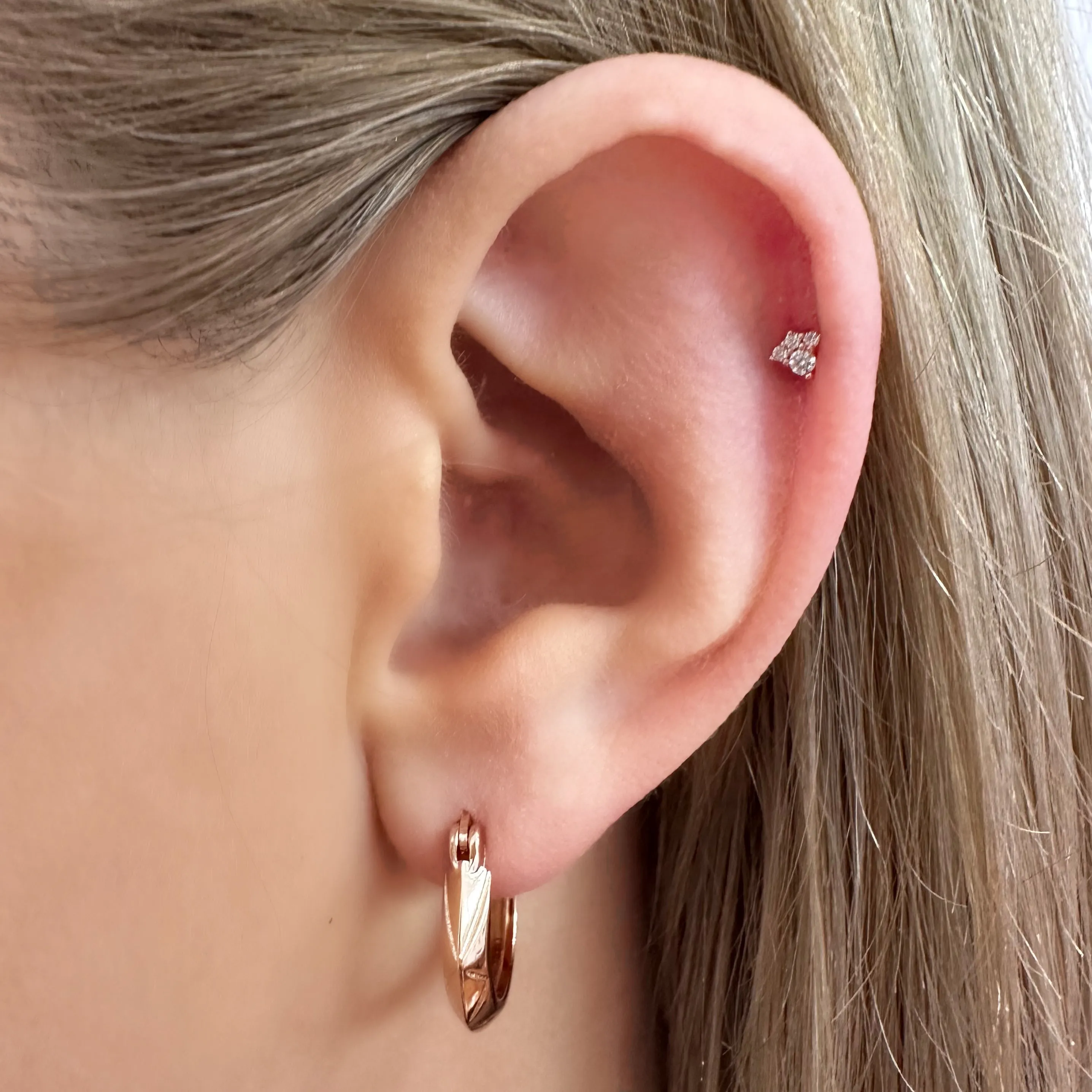 Zirconia Trinity Barbell Stud Earring - Rose Gold