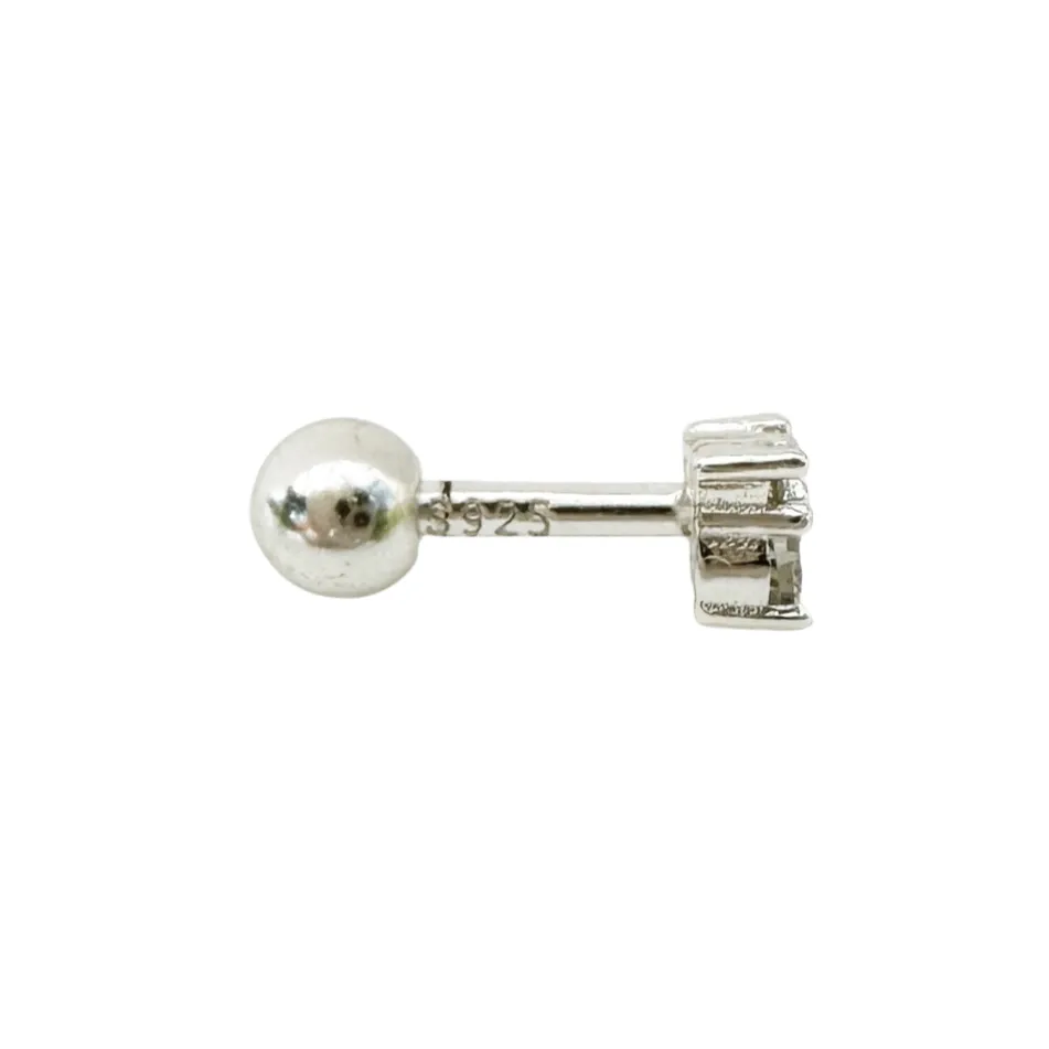 Zirconia Trinity Barbell Stud Earring - Silver