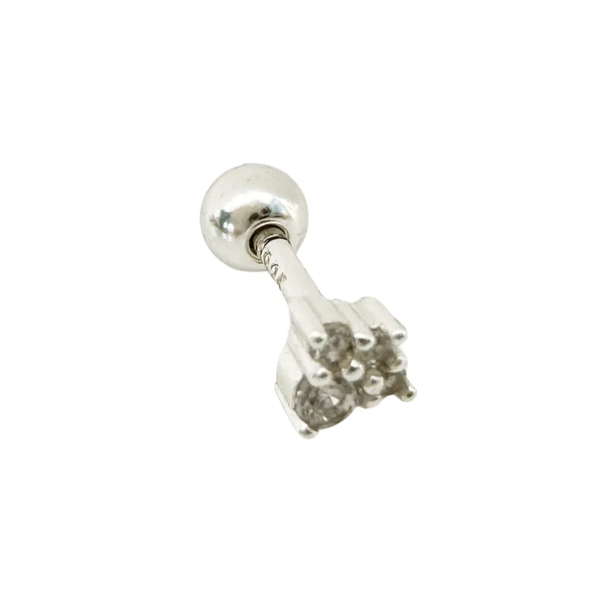 Zirconia Trinity Barbell Stud Earring - Silver