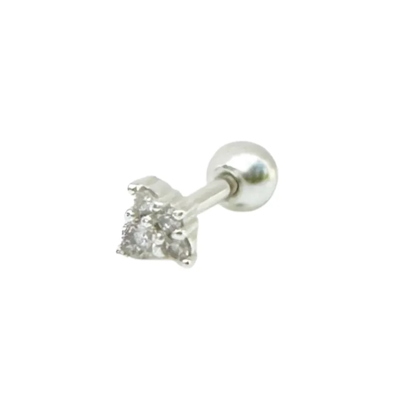 Zirconia Trinity Barbell Stud Earring - Silver