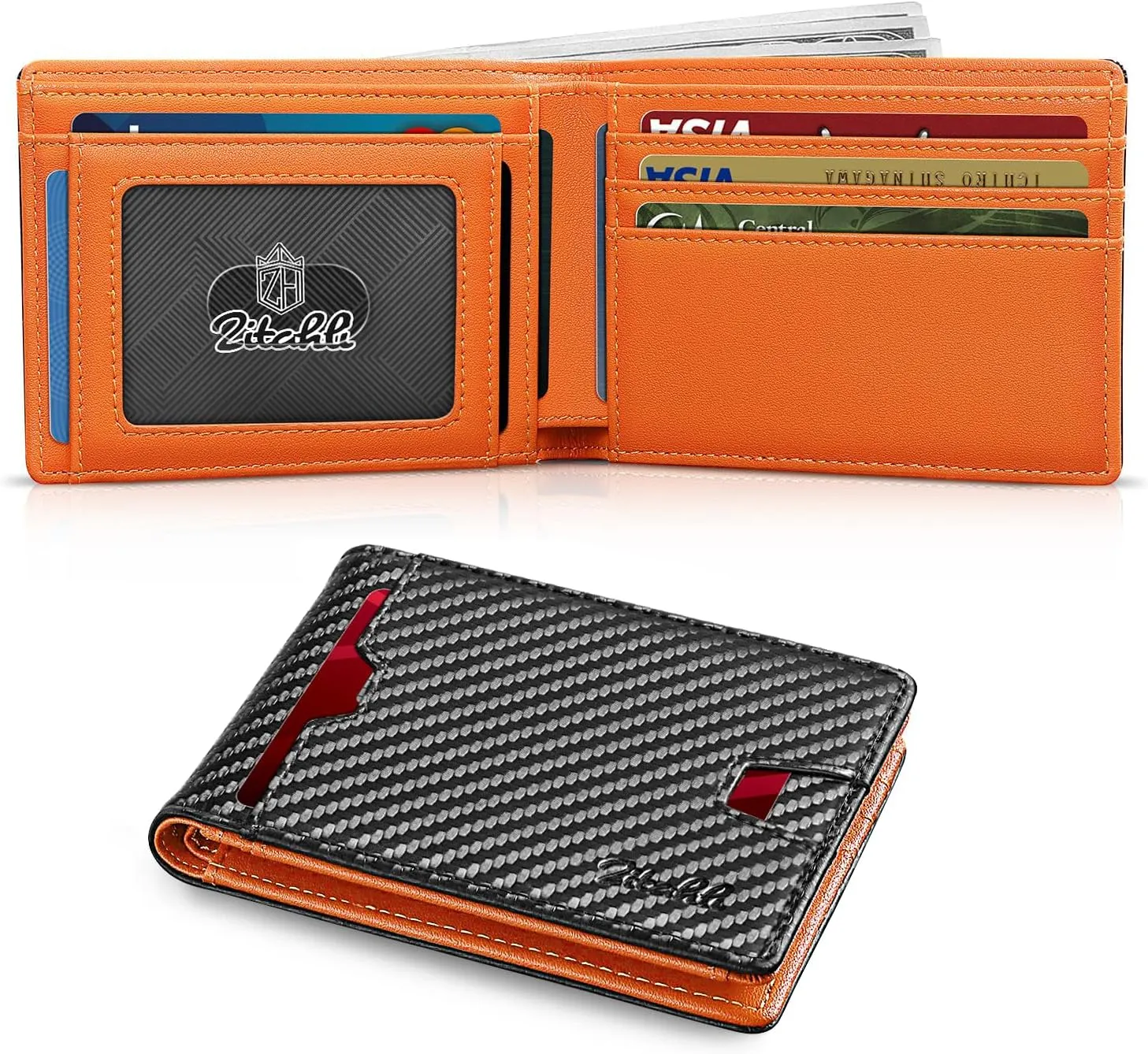 Zitahli Mens-Wallet-Slim-Leather-RFID Blocking Wallet for Men Minimalist Bifold Credit Card Holder with Gift Box
