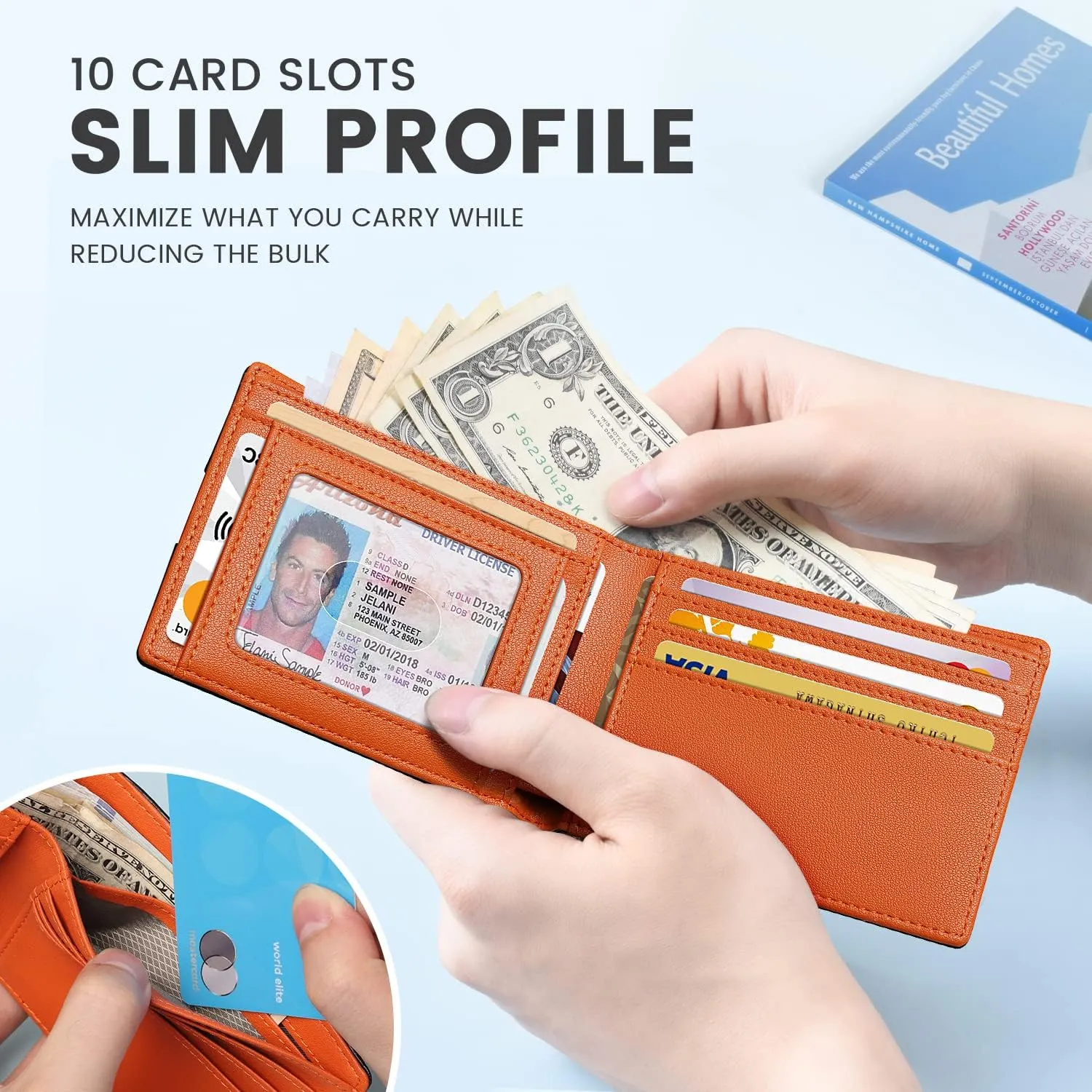 Zitahli Mens-Wallet-Slim-Leather-RFID Blocking Wallet for Men Minimalist Bifold Credit Card Holder with Gift Box